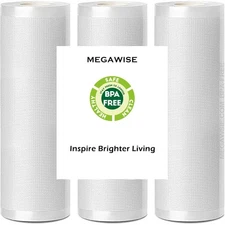 MegaWise 3 Rolls of Vacuum Sealer Machine Bags 8 inch wide and 21.6 Feet Long