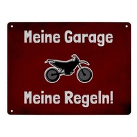 Meine Garage Meine Regeln! Metallschild XL In 21X28 Cm Mit Motorrad Und Rotem