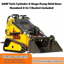 V380 Mini Skid Steer Tracked Loader 24HP Engine 4-in-1 Bucket 2-Cylinder 3-Pumps