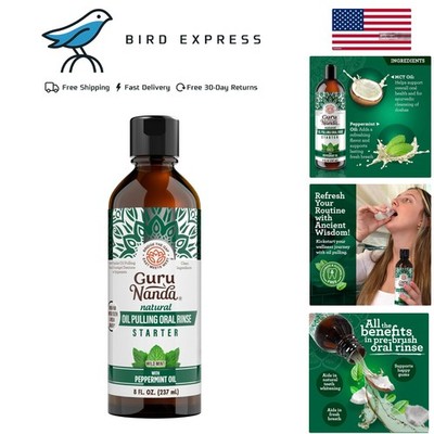 Natural Oil Pulling Mouthwash for Teeth Whitening Fresh Breath 8oz Alcohol Free