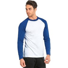 Royal Avalon Mens XL Baseball Tee White Blue Long Sleeve Raglan Cotton Shirt