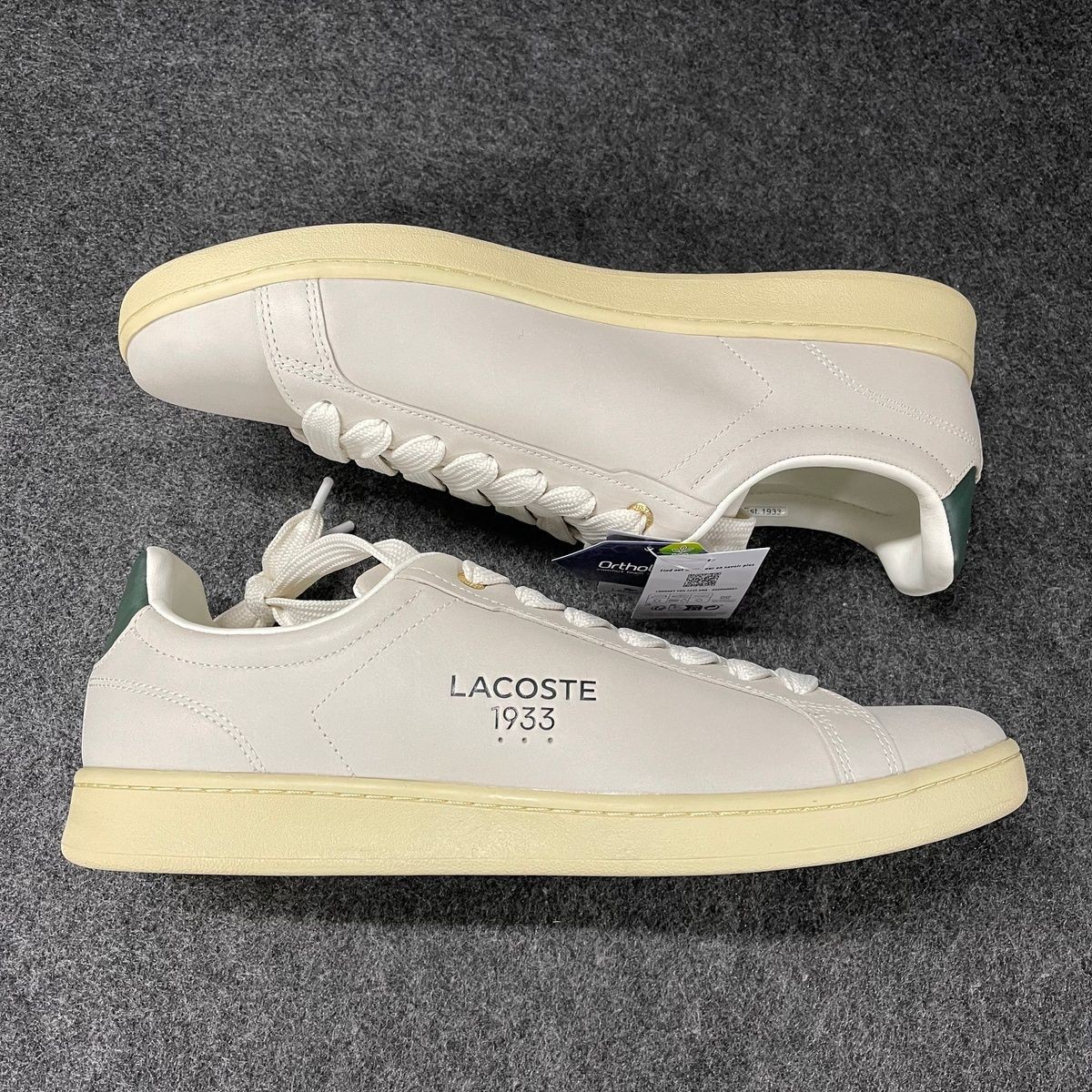 LACOSTE Carnaby Pro Leather Sneaker Men's Size US 13 Off White/Green thumbnail 2