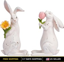Medium White Bunny Couple Decorations for Easter Home  Spring Decor