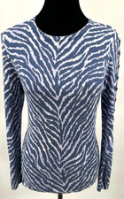 J. McLaughlin Womens Pullover V-Neck Sweater Medium Blue Animal Print Knit