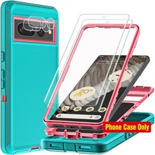 Heavy Duty Shockproof Case for Google Pixel 7 Pro, Aqua Blue/Pink, 3 in 1 Bundle