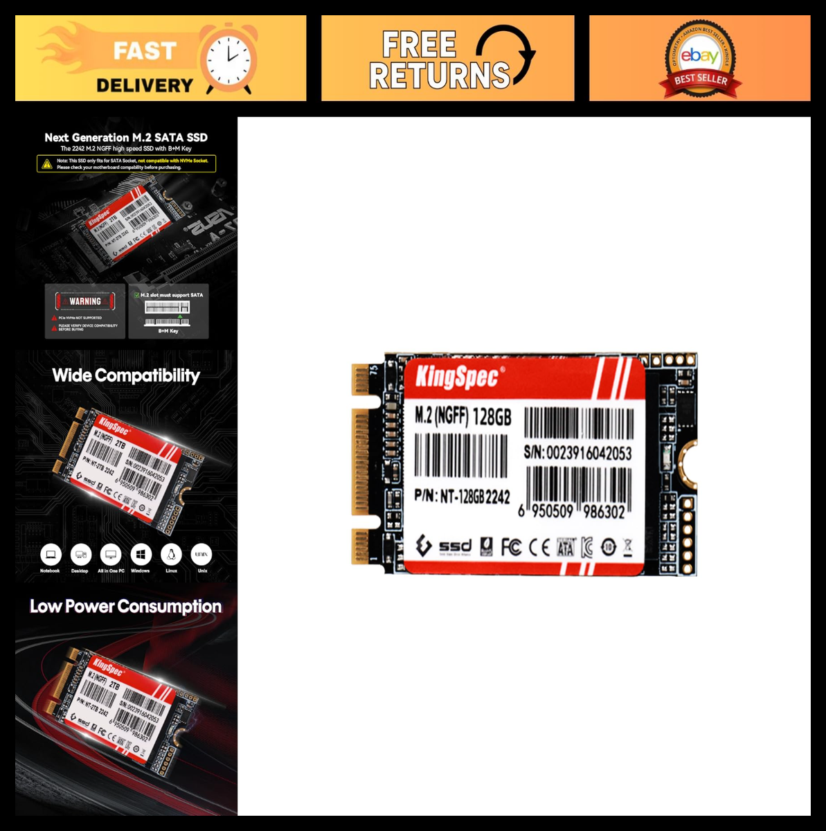 128GB M.2 2242 SATA SSD - Internal Solid State Drive for Ultrabook