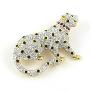 Authentic Swarovski Crystal Leopard Brooch Pin Gold Plated
