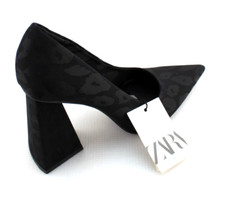 New ZARA Size 7.5 Black Animal Print Leopard Design Women Clunky Heels MSRP 129