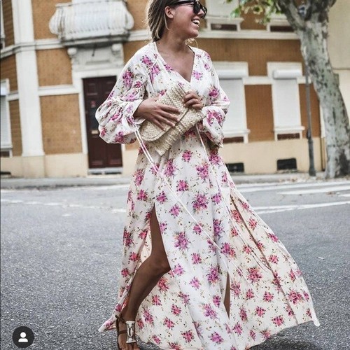 MANGO Floral Print Slits Dress Bloggers 