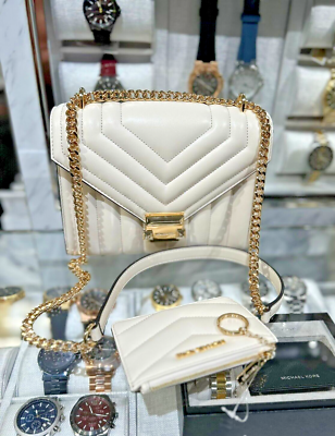 Wallet QUILTING shoulder ポーチ付き／White Michael Kors Whitney MD Chain Shoulder Flap Bag + Coinpouch Wallet