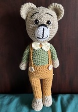 Crochet Handmade 11  Teddy Bear Toy washable Child safe. Well Dress Cotton