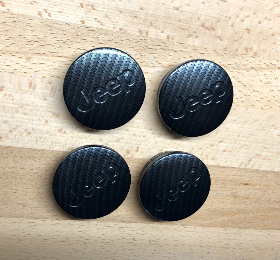 Jeep Wrangler Black Carbon Fiber Wheel Center Cap x4 Set Genuine OEM 2 1/8" - Image 4 of 4