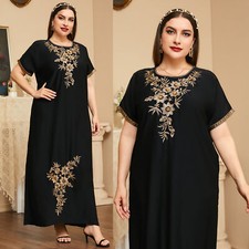 Summer Dubai Turkey Women Maxi Dress Muslim Abaya Loose Embroidery Kaftan Robe