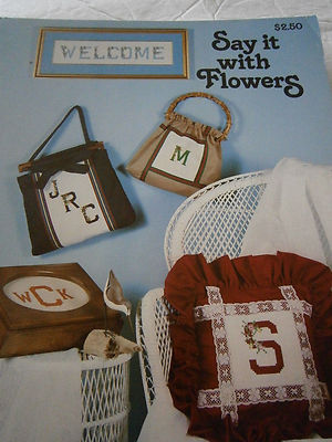 Vintage 1982 Say It With Flowers Capital Alphabet Cross Stitch Pattern Book NEW