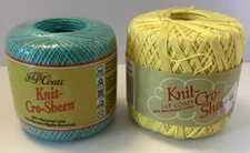 J&P Coats Knit-Cro-Sheen 100% Mercerized Cotton - Jade & Canary Yellow -Lot of 2