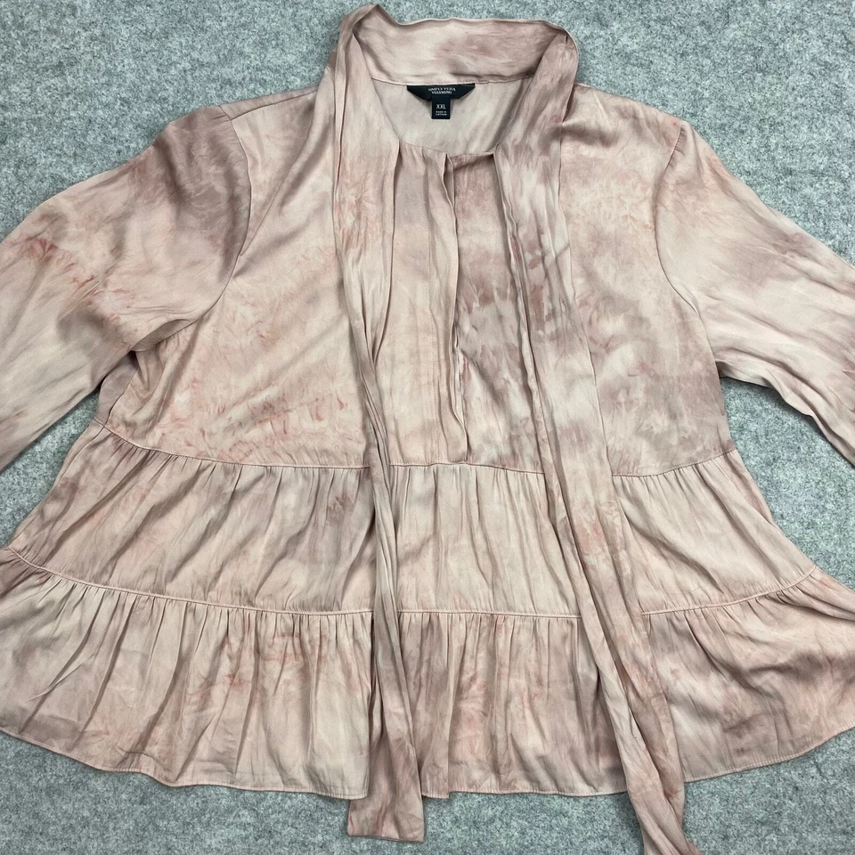 simply vera blouse Women’sXXL Pink vneck Barbie girly preppy puffy flared puffy - Image 2 of 4