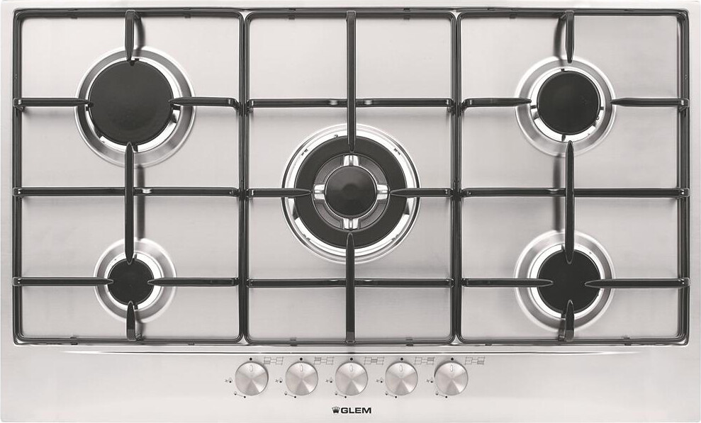 Glem Gas Piano cottura 5 Fuochi incasso a gas 1 Tripla Corona 90 cm Inox GT955IX