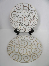 Set 2 New Pier 1 Salad Dessert Snack Plate White Gold Swirl