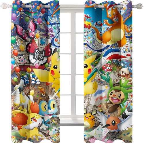 Kids Pokemon Pikachu Thick Thermal Blackout Curtains Eyelet Ring Top Drapes Gift - Picture 47 of 88