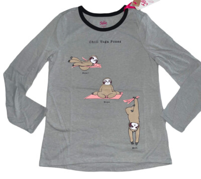 Justice girls shirt sloths gray graphic scoop neck long sleeve top Small