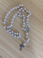 collana rosario argento 925 con grani in perla magnolia diametro 8 mm