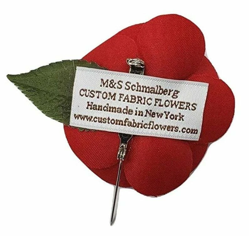 Broche prendedor flor tela seda amapola 2,25" M&S Schmalberg hecho en EE. UU. Foto 4 de 4