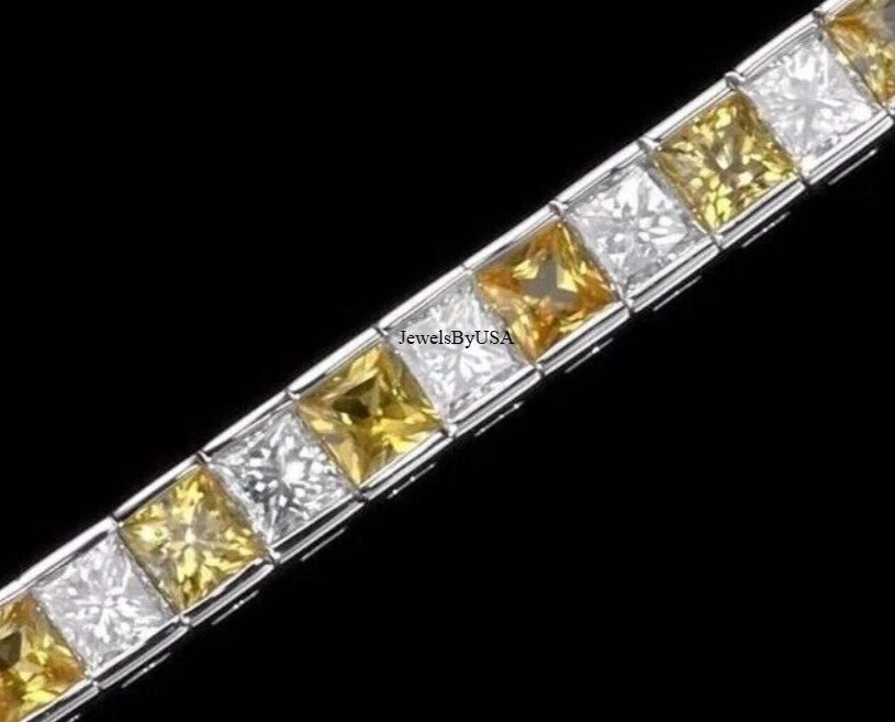 REGALO 4 HOMBRES/MUJERES 8" 4MM Amarillo/Blanco Diamante Simulado Bezal Conjunto Pulseras REGALO Foto 3 de 4