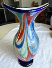 Murano Italian Handblown Vase Stripped Ribbon Multicolor Glass 13’’