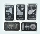 Lot 5 VINTAGE 1 Oz Silver Bars/Rounds Art Bars Collection Poured .999 *369