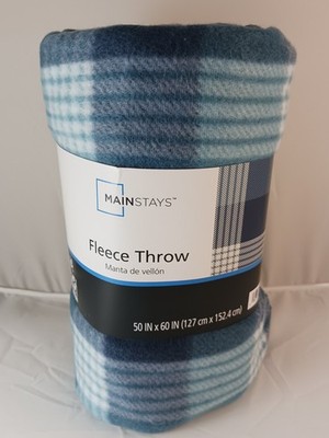 Mainstays Cool Water Plaid Fleece Throw Blanket, 50x60in, Soft Lightweight