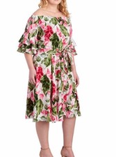 Gabby Skye Plus Size 16W Green Multi Floral Short Ruffle Sleeve Dress NWT