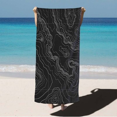 Thick And Soft Black Topology Map Beach Towel, Quick-Drying, Perfect for Yoga