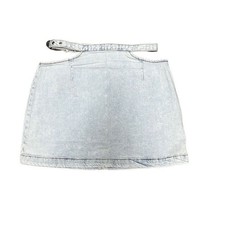 Revolve WeWoreWhat Medium Cutouts Belted Mini Skirt Blue Light Wash Stretch NWT