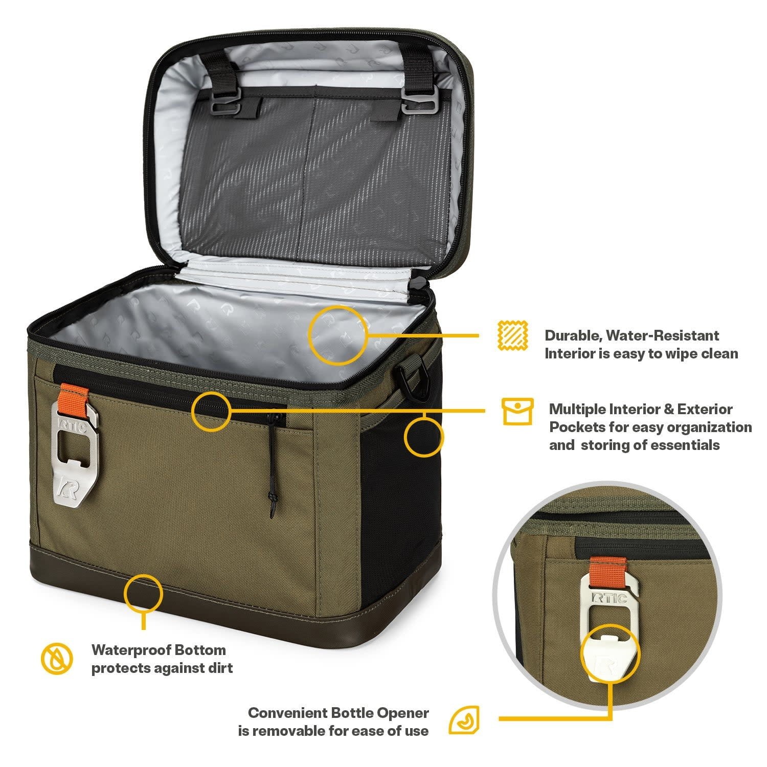 RTIC 15 Can Everyday Soft Cooler, 16 qt Collapsible with Bottle Opener, Olive