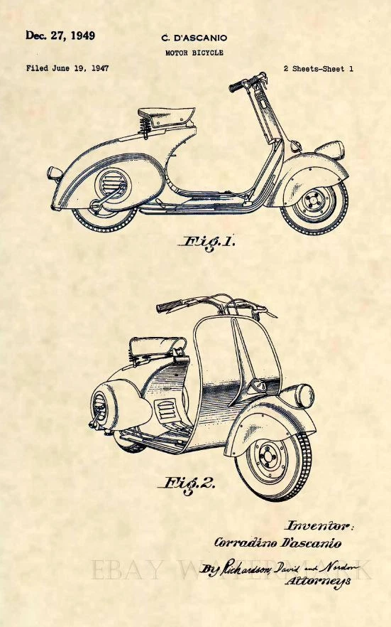 Art print of 1949 Vespa US Patent