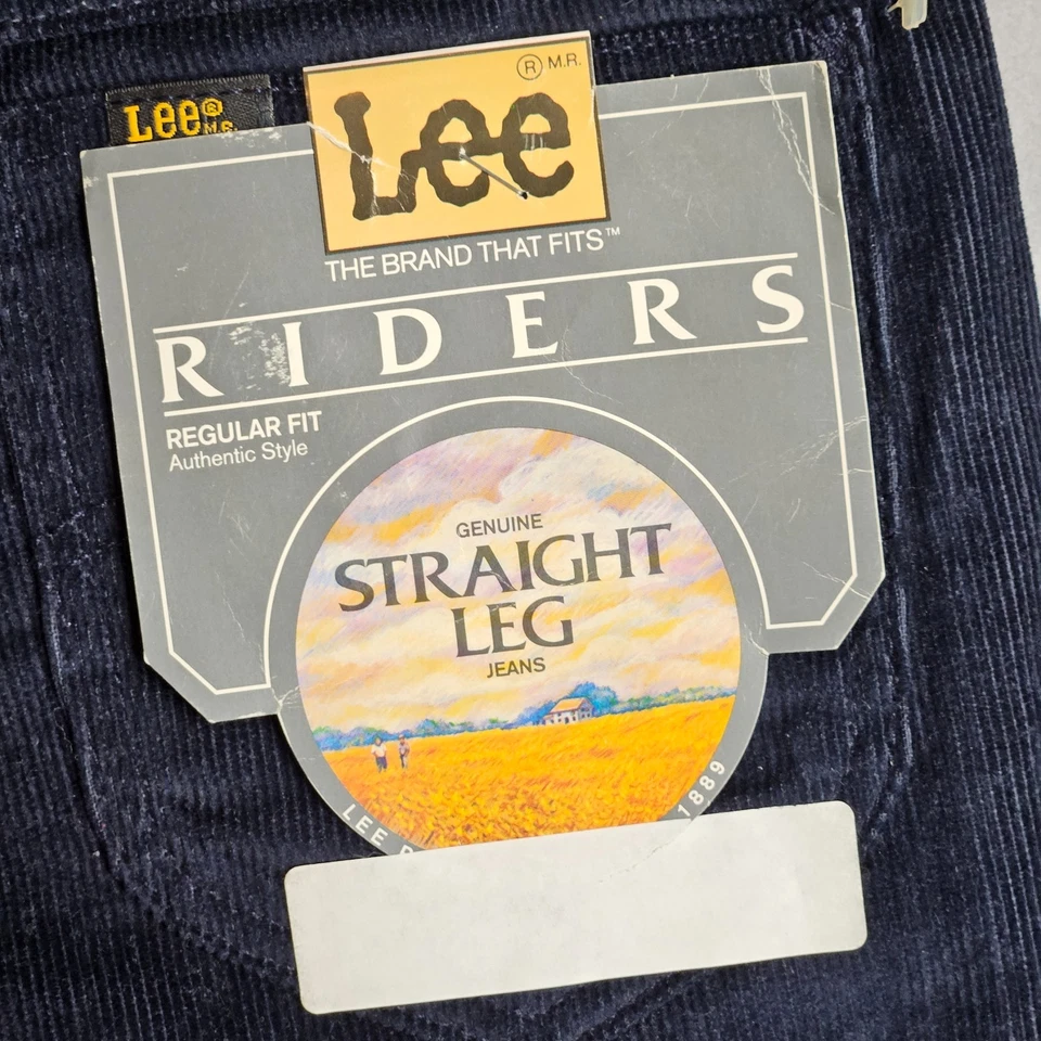 Pantalones Lee Riders de colección para hombre 28x32 (se adapta a 26x32) azul pana rectos años 80 NUEVO Foto 3 de 4