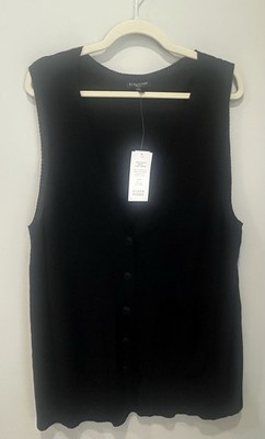 Eileen Fisher Black 100% Wool Sleeveless Button Up Cardigan Sweater Size 1X NWT