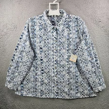 $129 NEW John Mark Embroidered Shirt Top 2X Eyelet Spellout White Navy Blue
