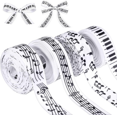 4 Rolls Music Satin Ribbon, Music Ribbons Set, Musical Notes Ribbons, Musical No