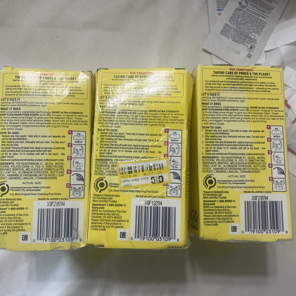 3 tiras de nariz espinilla de poros limpieza ultra profunda Biore Witch Hazel 6 quilates - 18 T Foto 2 de 3