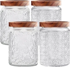 Vintage Glass Jars with Wooden Lids, 4 Pack 24 Oz Airtight Glass Food Storage Co