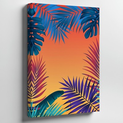 Vibrant Tropical Background Filled With Lush Palm Leaves In A Gradient Wall Art