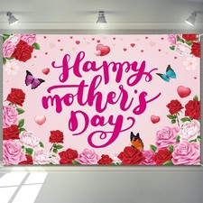 Mothers Day Banner 72" x 48" Happy Mother's Day Decorations Backdrop Flowers