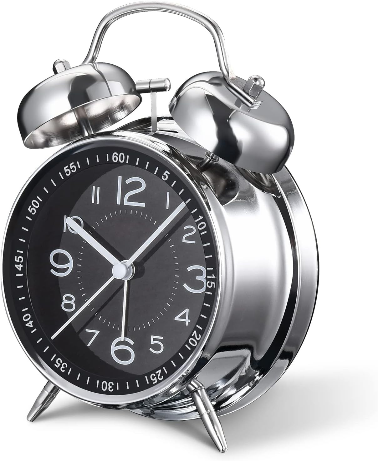 Retro 4 Inch Silent Alarm Clock for Heavy Sleepers Loud Twin Bell Black