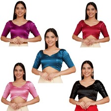 Women's Designer Satin Saree Blouse Sweetheart Neck Readymade Corset Back Tie-Up