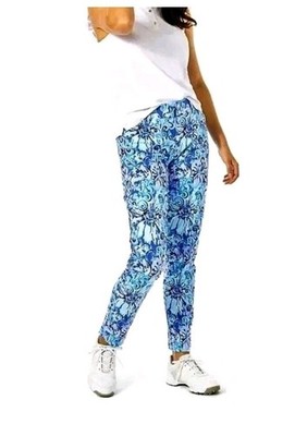 Lilly Pulitzer Luxletic Cameron Golf Pants UPF 50 Blue Suns Out Funs Out 14 NWOT