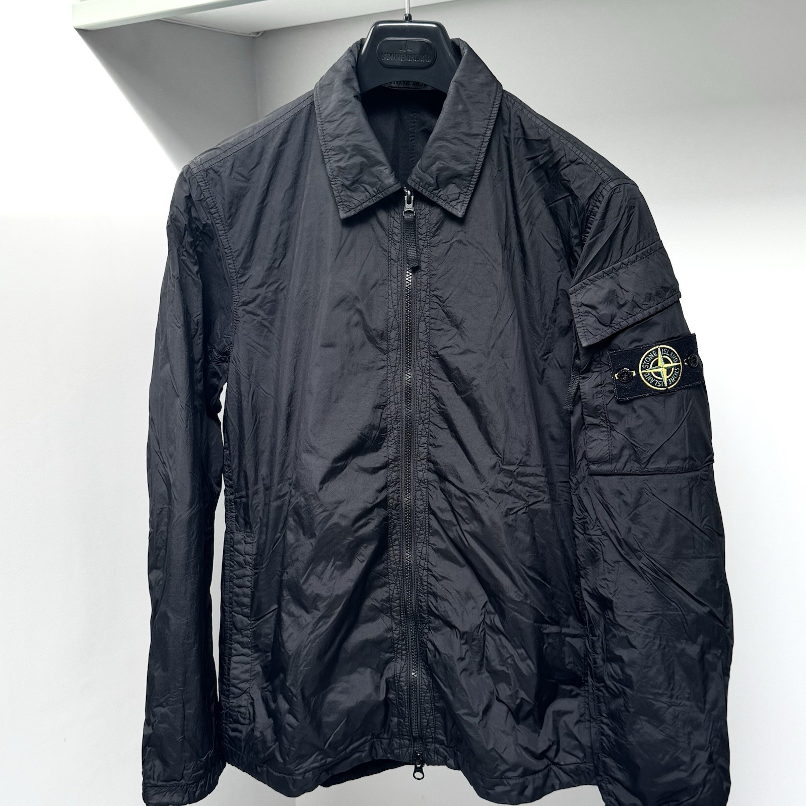Stone Island Overshirt Jacket Men Small Black Garment Dyed Crinkle Reps ptp21”