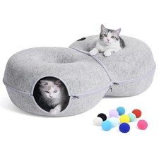 Large 8-Shaped Cat Tunnel Bed with 12 Toy Balls Indoor Peekaboo Cat Cave