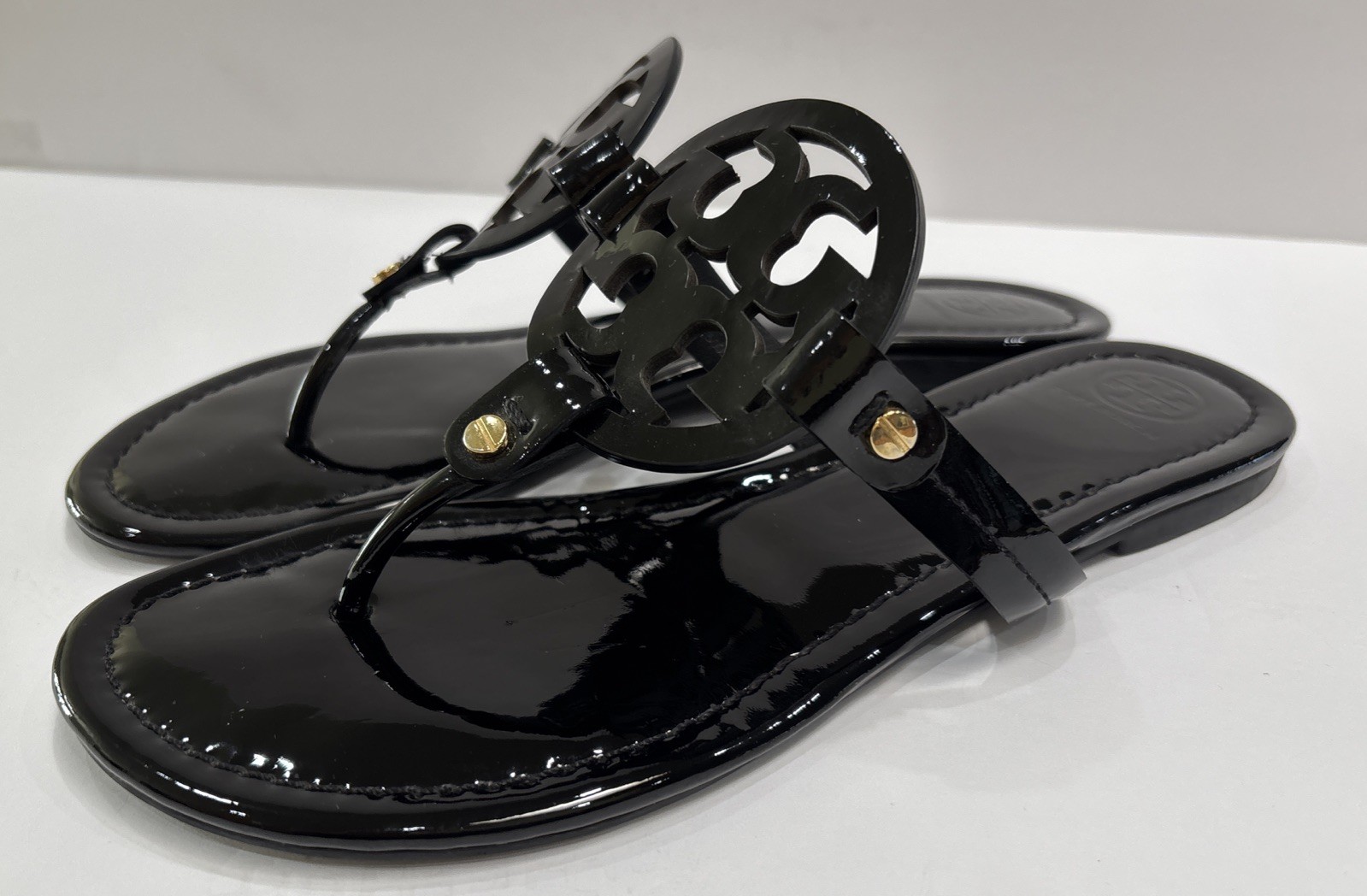 Tory Burch Miller Black Patent Leather Sandals Sz 9 M