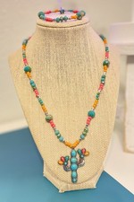 Western Multicolor Beaded Jewelry Set Turquoise Round Necklace Bracelet